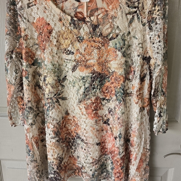 Frazzle Sheer Lace Blouse Womens Sz L Studed Lined High Low Coastal Y2k … - Picture 4 of 15